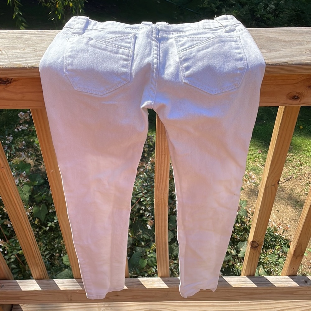 🤍 Wet Seal White Denim Skinny Jeans Pockets 🤍 stretch raw edge hem - Picture 4 of 5